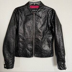 Wonder Girl Vintage Retro Wet Look Vinyl Bomber Jacket Zip Front Lined Rain Coat